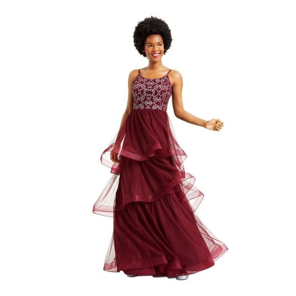 SPEECHLESS Dresses & Skirts - SPEECHLESS Womens Burgundy Spaghetti Strap Full-Length Evening Dress 3